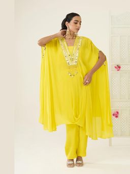 BAHAARA BY DIVYA NARULA - Yellow Noor Kaftan with Bustier and Pant