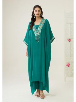 BAHAARA BY DIVYA NARULA - Green Ava Kaftan with Pant and Bustier
