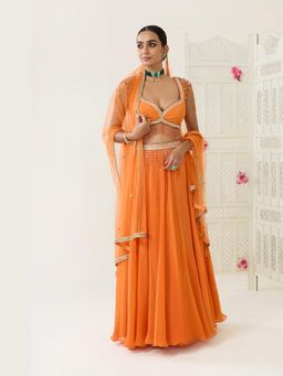 BAHAARA BY DIVYA NARULA - Orange Mehr Lehenga and Blouse with Dupatta