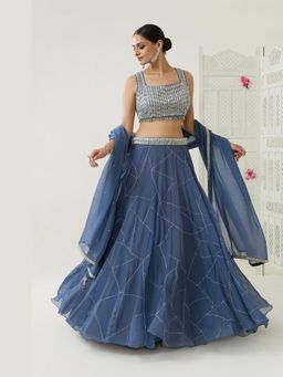 BAHAARA BY DIVYA NARULA - Blue Sara Lehenga and Blouse with Dupatta