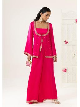 BAHAARA BY DIVYA NARULA - Pink Sana Crop Top and Palazzo with Jacket