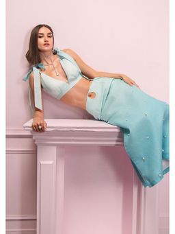 BAHAARA BY DIVYA NARULA - Aqua Pearl Ombre Skirt and Top Set