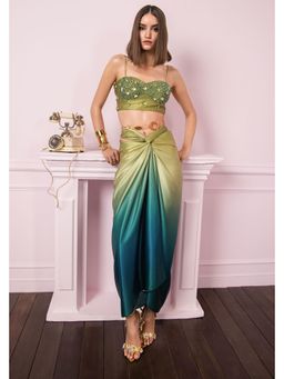 BAHAARA BY DIVYA NARULA - Olive Ombre Drape Skirt and Top Set