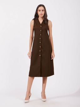 FableStreet - Shift Midi Dress - Brown