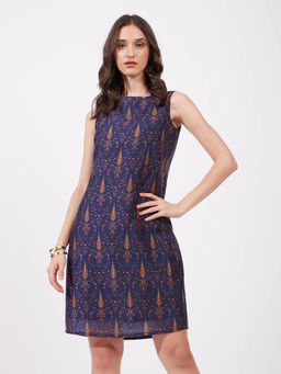 FableStreet - Navy Blue Chanderi Shift Dress