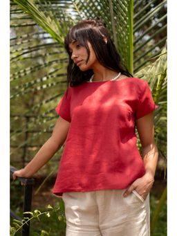 Creatures of Habit - Linen Boat Neck Top- Indian Red