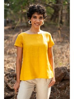 Creatures of Habit - Linen Boat Neck Top- Mustard