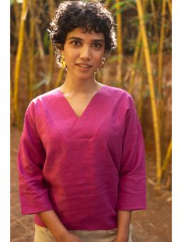 Creatures of Habit - Linen V Neck Top- Royal Purple