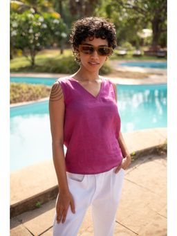 Creatures of Habit - Linen V Neck Tank- Royal Purple