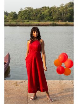 Creatures of Habit - Linen Cutaway Maxi Dress- Indian Red