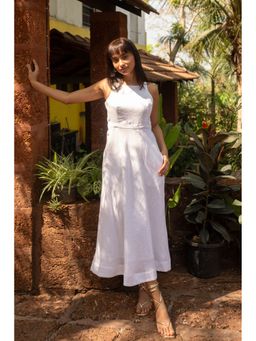 Creatures of Habit - Linen Cutaway Maxi Dress- Pearl White