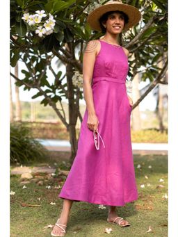 Creatures of Habit - Linen Cutaway Maxi Dress- Royal Purple