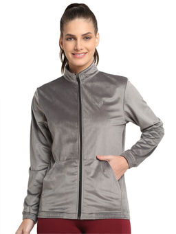 INVINCIBLE - Grey Womens Velour Full Zip Jacket