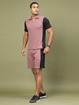 RIGO - Men Mauve Rib Colorblocked Co-Ord (Set of 2)