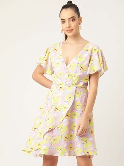 Dodo & Moa - Pink V-Neck Women Mini Dress