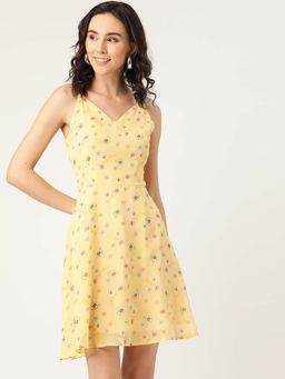 Dodo & Moa - Yellow Shoulder Straps Women Mini Dress