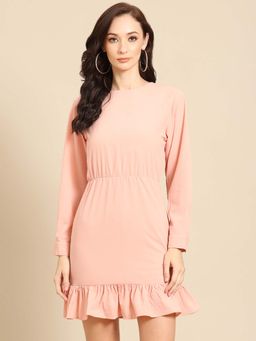 Dodo & Moa - Peach Round Neck Women Mini Dress