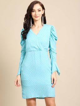Dodo & Moa - Blue V-Neck Women Mini Dress