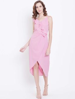 Dodo & Moa - Pink Shoulder Straps Women Midi Dress