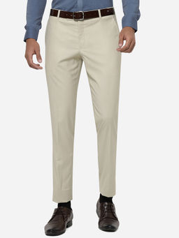 JadeBlue - Men Beige Terry Rayon Slim Fit Solid Formal Trouser