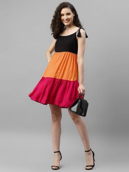Deebaco - Multicolor Blocking Women Tiered Dress