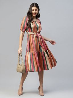 Deebaco - Multicolor Striped Women Tiered Dress
