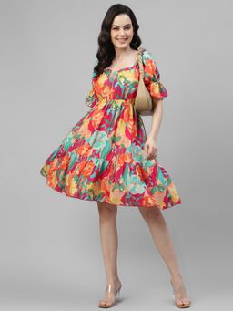 Deebaco - Multi Color Printed Tiered Women Dress