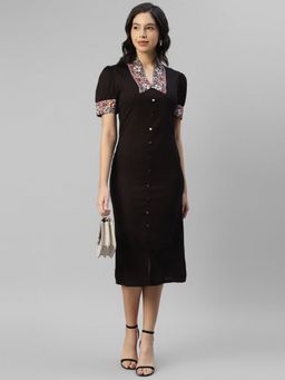 Deebaco - Women Black Embroidered Bodycon Body Fit Dress