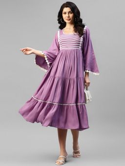 Deebaco - Lavender Tiered Flared Viscose Rayon Women Dress