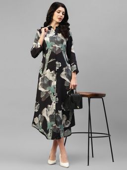 Deebaco - Black Abstract Viscose Rayon Women Shirt Dress