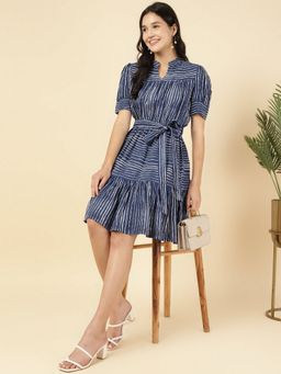 Deebaco - Blue Striped Tiered Women Dress