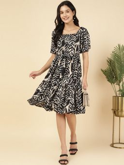 Deebaco - Animal Printed Tiered Women Calf Length Dress