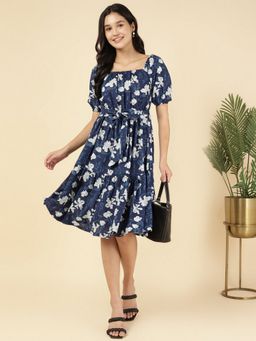 Deebaco - Blue Floral Women Tiered Dress