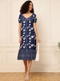 Deebaco - Floral with Striped Printed Women Dress