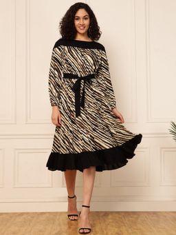 Deebaco - Diagonal Striped with Multi Color Women Tiered Dress