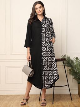 Deebaco - Black with Printed Women Shirt Dress