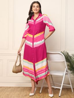 Deebaco - Magenta with Magenta Striped Women Shirt Dress