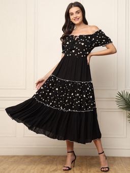 Deebaco - Black Heart Printed Tiered Women Dress