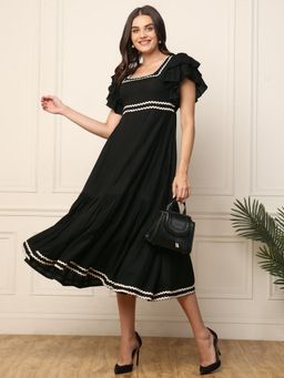 Deebaco - Black Tiered Flared Women Dress