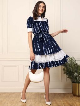 Deebaco - Tie and Dye with Schiffli Embroidered Tiered Layered Women Dress