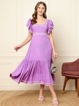 Deebaco - Lavender Squared Neck Tiered Women Dress