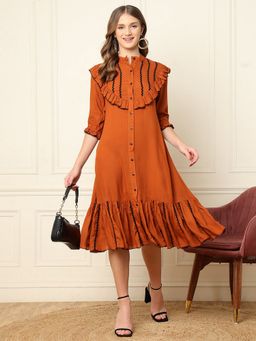Deebaco - Tan Brown Tiered Women Shirt Dress