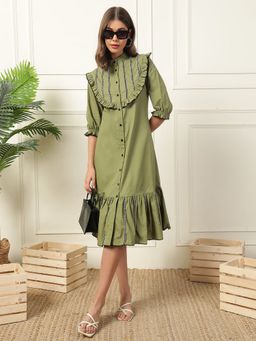 Deebaco - Sea Green Tiered Shirt Dress