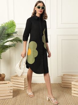 Deebaco - Women Black Floral Shirt Dress