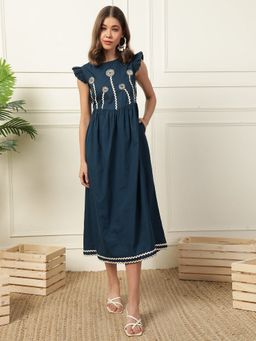 Deebaco - Women Teal Blue A-Line Dress