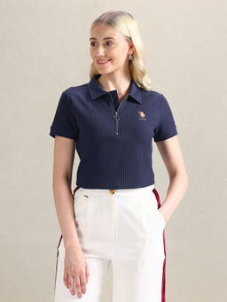 U.S. POLO ASSN. - Zipper Placket Textured Polo T-Shirt