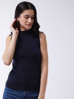 RVK - Women Navy blue Solid Pullover Sweater