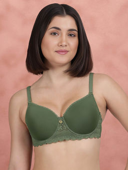 Shyaway - Susie By Dark Forest Green Lace Neckline Padded Wired Bra