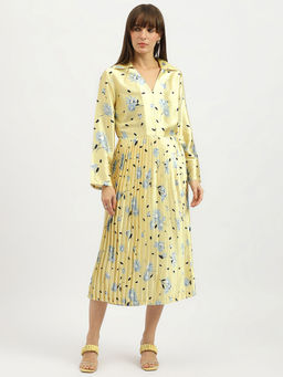 United Colors of Benetton - Spread Collar Floral Print Gold Dress