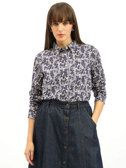 United Colors of Benetton - Spread Collar Floral Print Blue Shirt